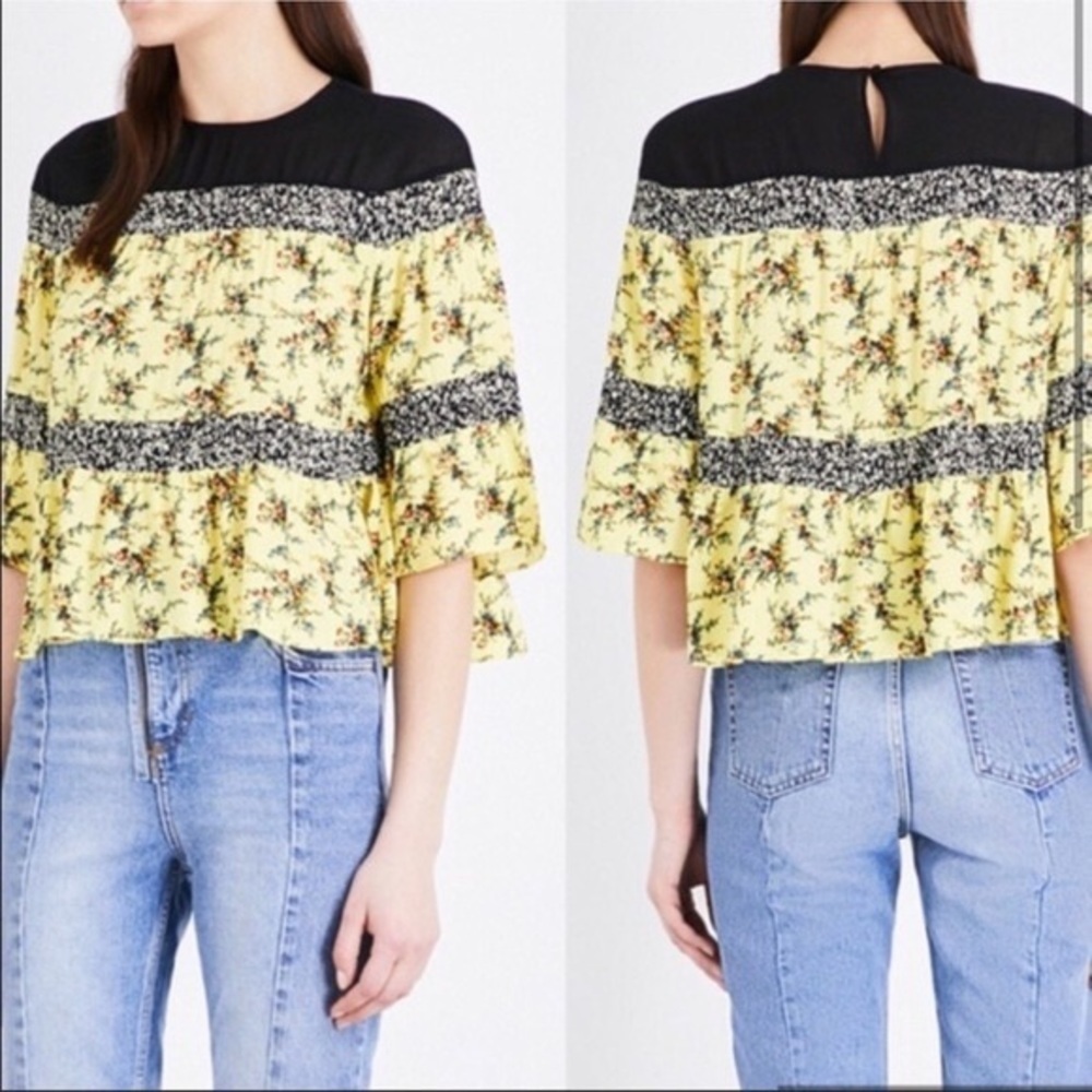 Sandro Paris Ruched Blouse in Yellow Viscose (S)